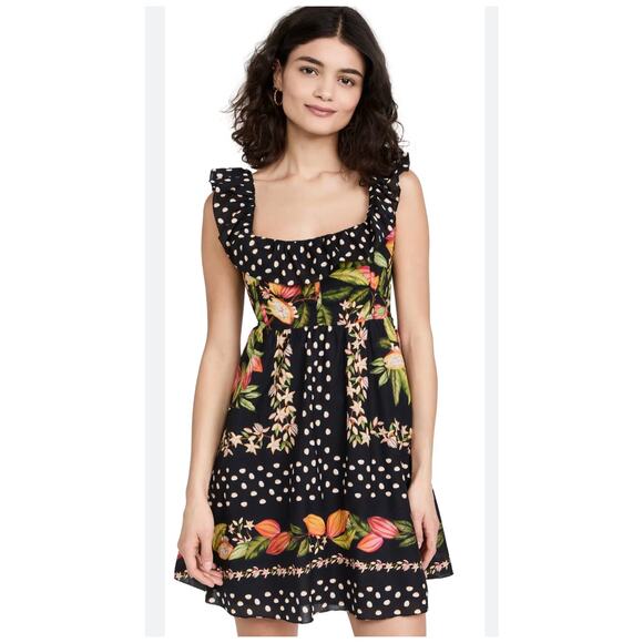Farm Rio Cocoa Paradise Dark Botanical Print Mini Dress S - Picture 1 of 10
